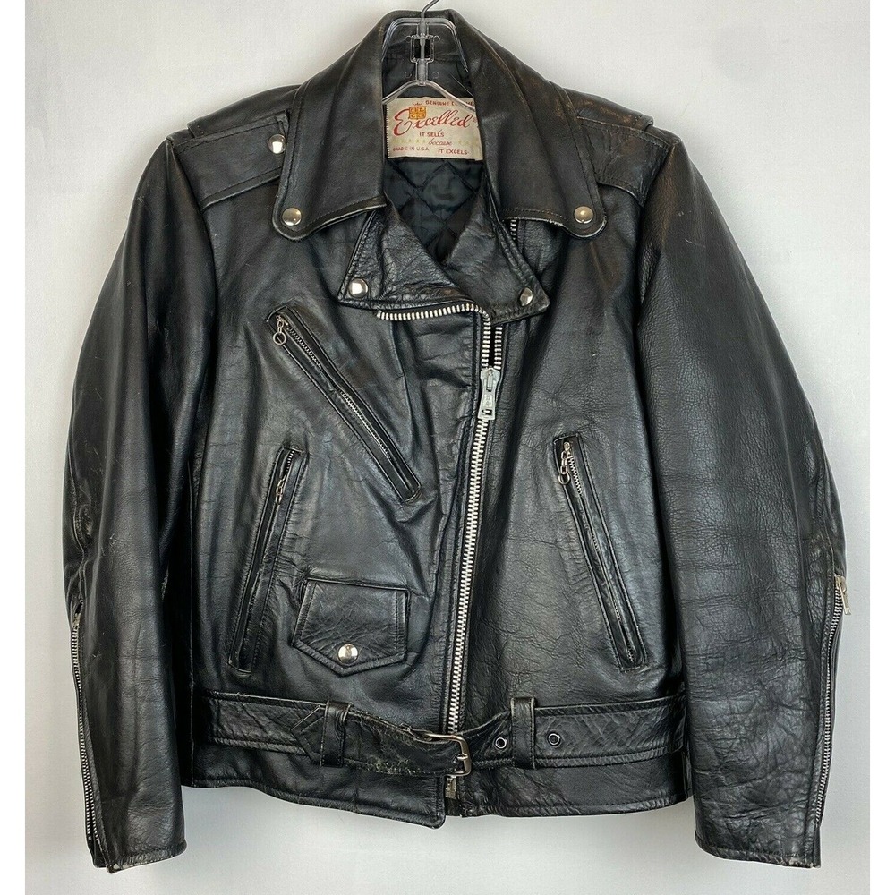 Vintage Moto Jacket Womens 4 Black Leather Motorcycle USA Grunge Excelled